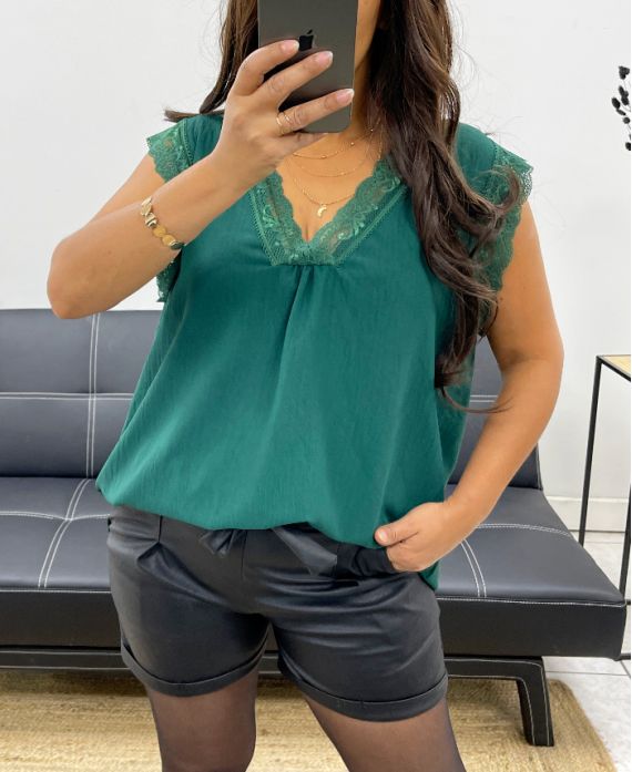 Top dentelle Vert