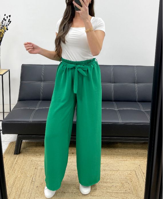Pantalon fluide ceinture Vert