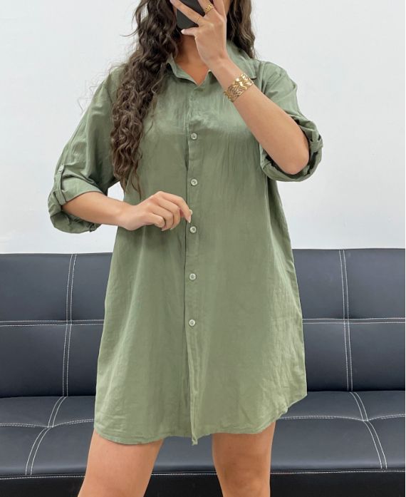 Chemise longue coton Kaki